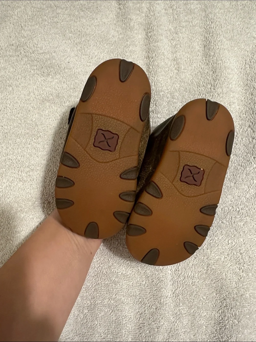 Twisted X Brown Suede Baby Moccasins with Multicolor Aztec Panels